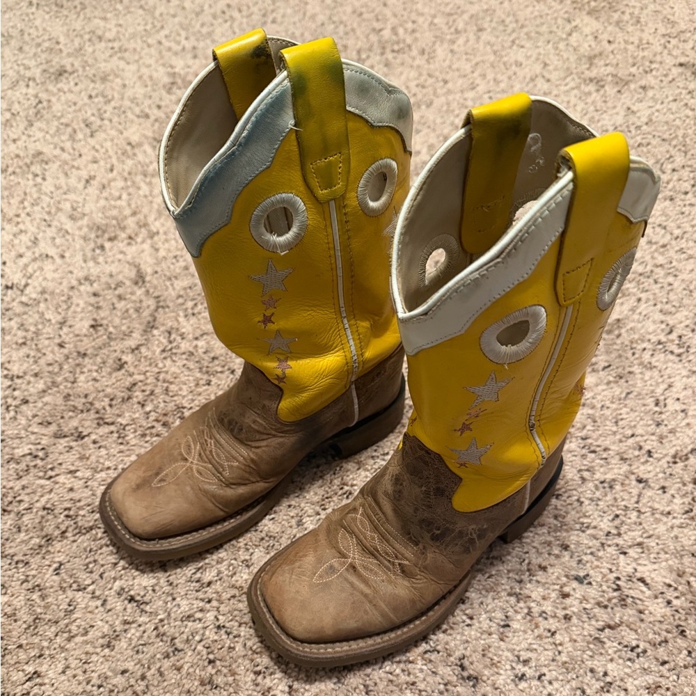 Old West Yellow and Brown Youth Cowboy Boots